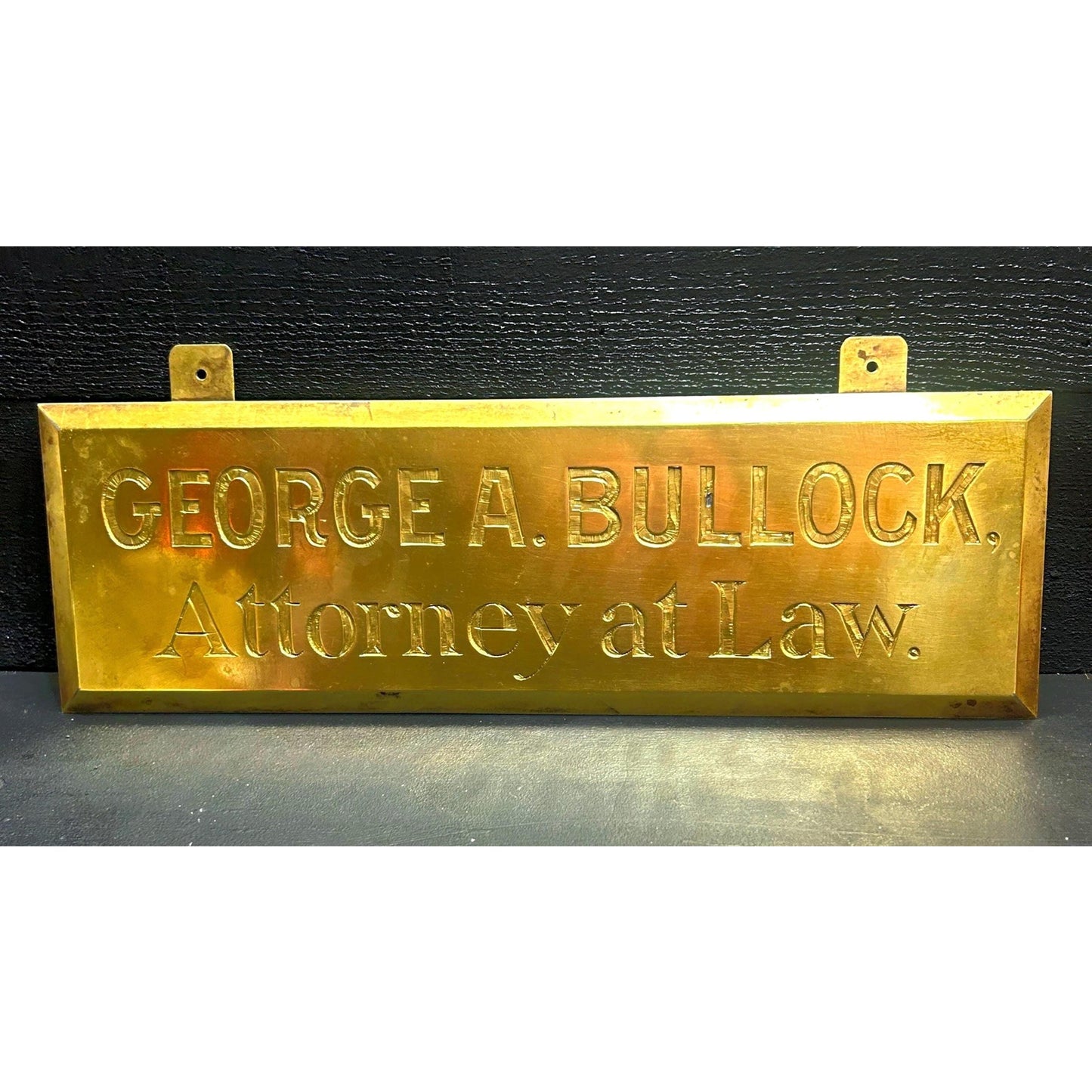 Restored Antique Brass Lawyer Sign – GEORGE A. BULLOCK Attorney at Law Plaque – Early 1900s Engraved Brass Law Office Sign. gorgeous shine!
