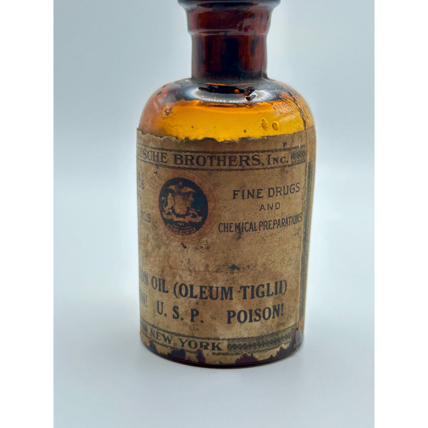 Antique Amber Apothecary Poison Bottle Eli Lilly Pharmacy Medicine Bottle Calcium Sulphide Vintage Drugstore Glass. Rare original contents