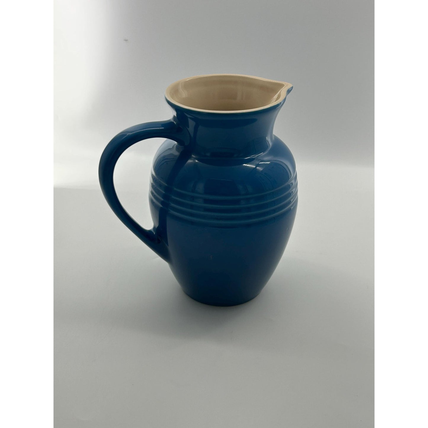 Le Creuset Marseille Blue Stoneware Pitcher Cream Interior Water Jug Farmhouse Kitchen Decor Pouring Jug French Country Decor Large Ceramic