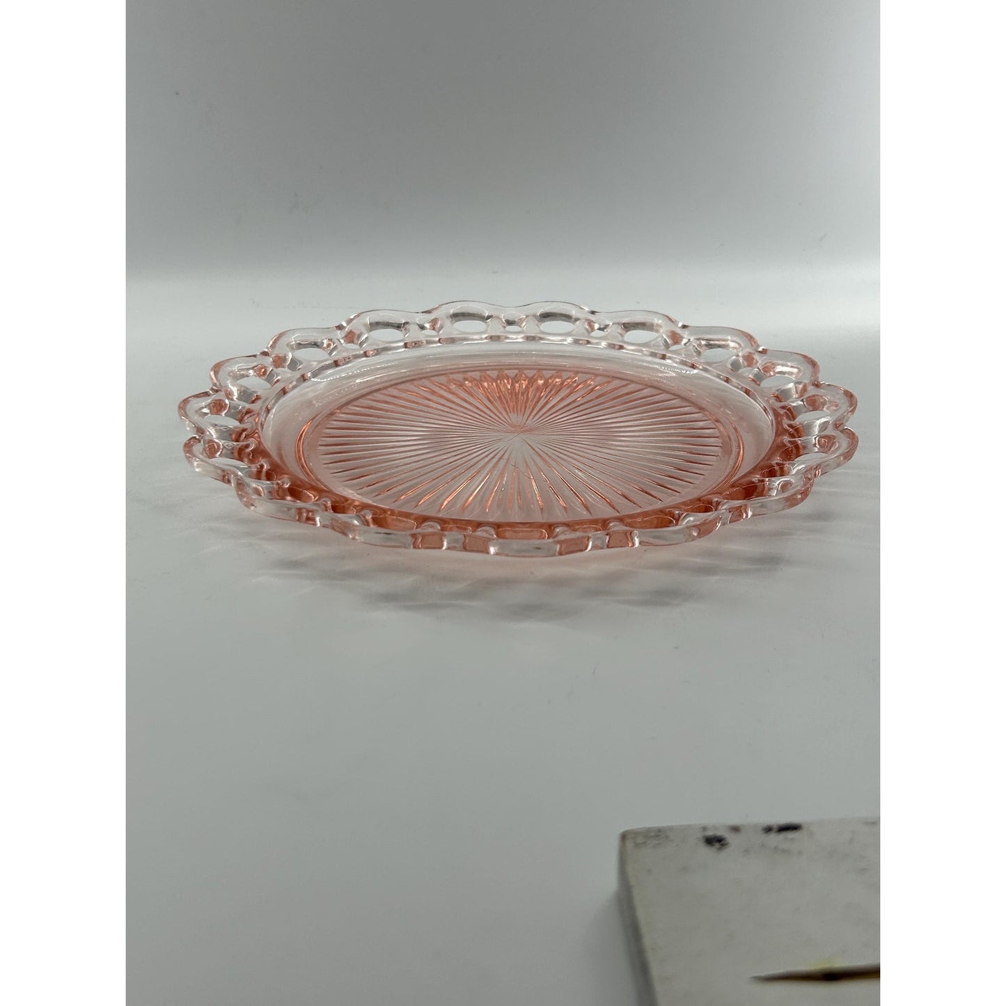 Pink Depression Glass Plate 1930s Art Deco Pressed Glass Serving Dish Scalloped Rim Vintage Collectible Glassware