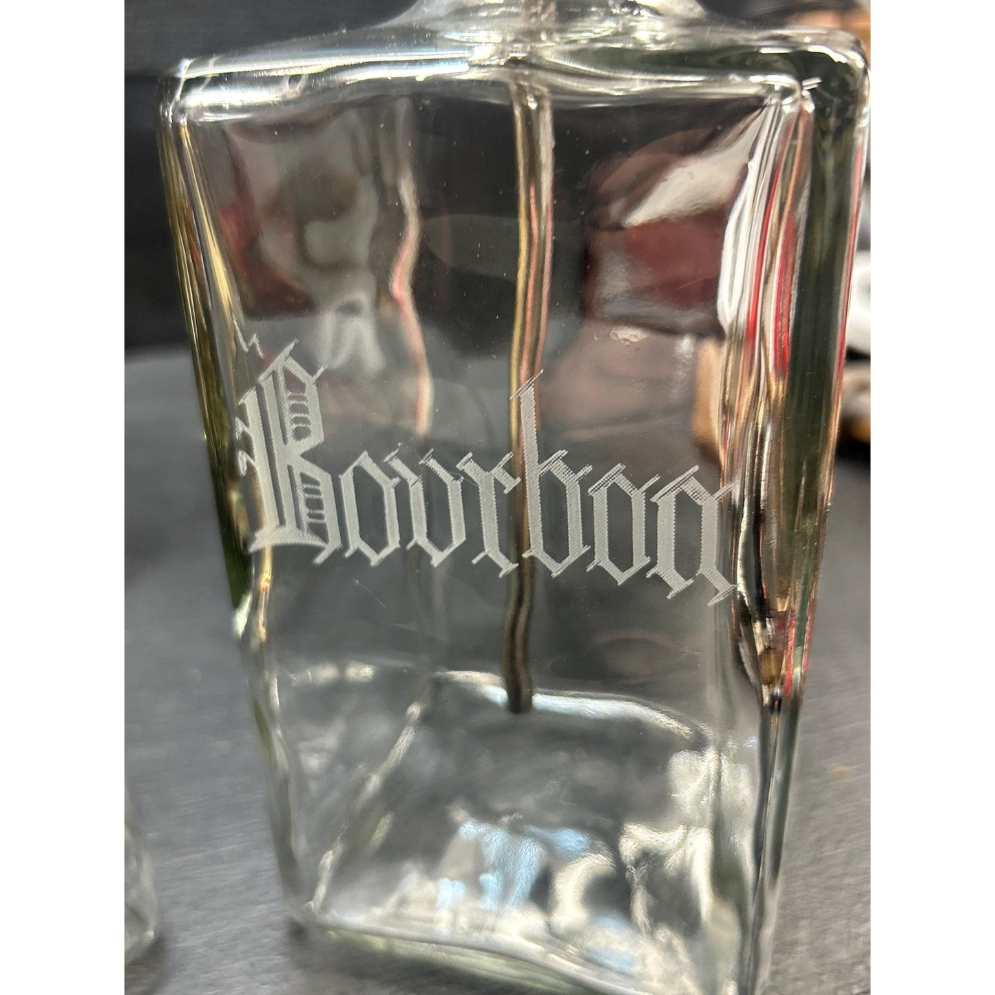 Vintage Mid Century Scotch & Bourbon Decanter Set – Etched Glass Liquor Bottles with Chrome Pump Tops – Retro Barware Gift Pair. mancave