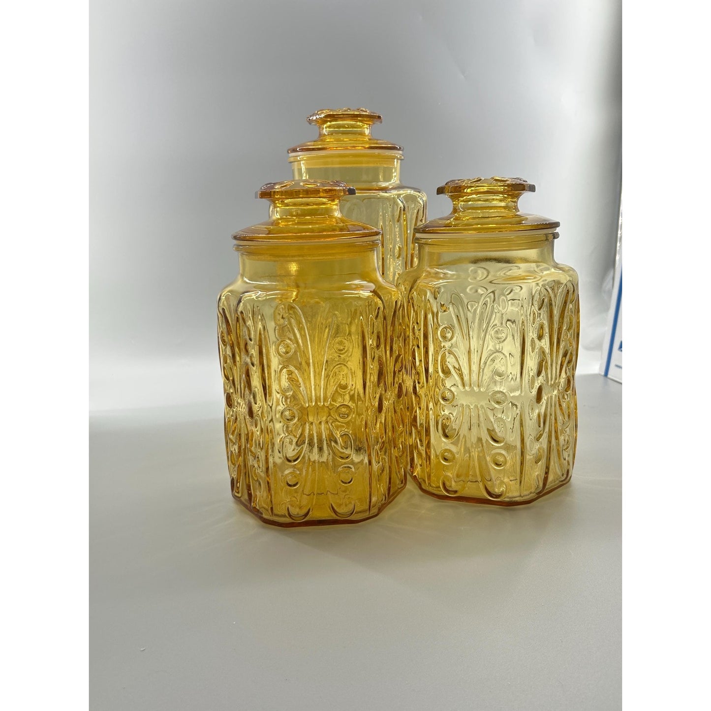 Indiana Honey Amber Glass Apothecary Jars Set of 3, Vintage MCM Kitchen Canisters, Retro Farmhouse Storage, Cookie Jar
