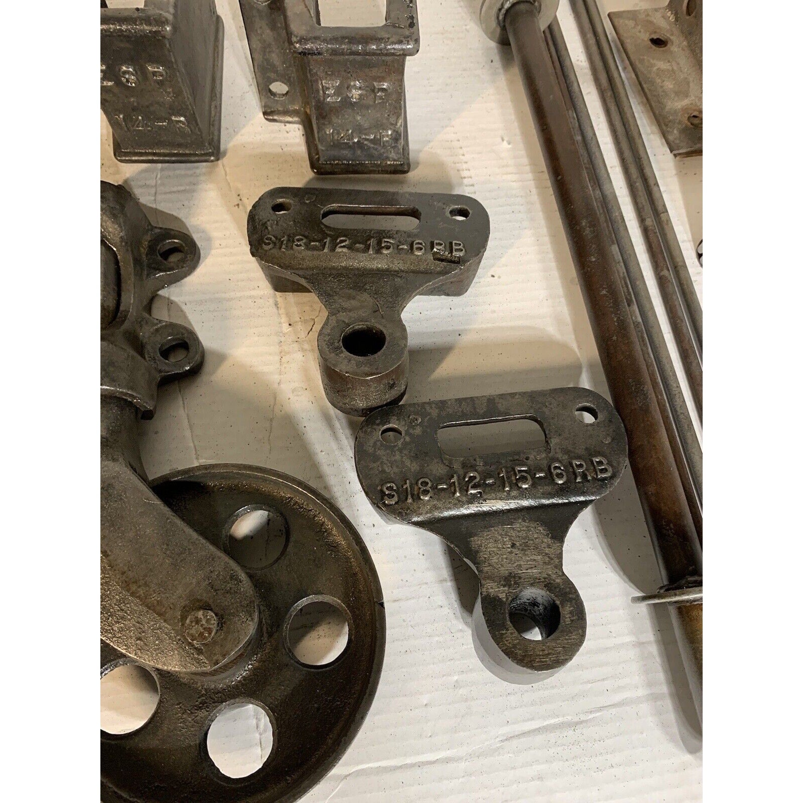 Antique cast iron factory cart hardware set corner brackets