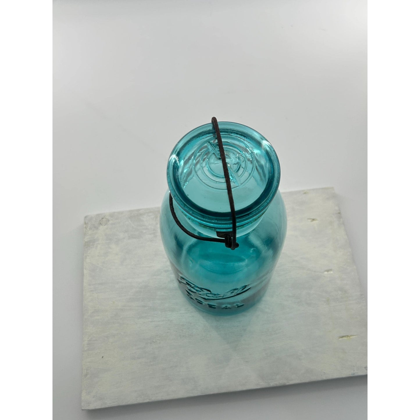 Ball Ideal Aqua Glass Mason Jar w/ Wire Bail Rustic Farmhouse Decor