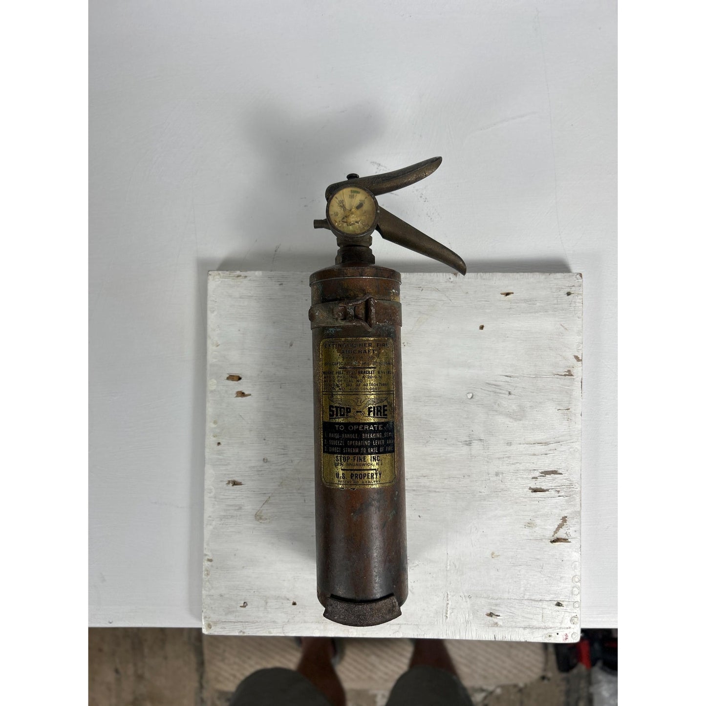 WWII Aircraft Fire Extinguisher STOP-Fire Brass Military Aviation Artifact Original WWII Airplane Fire Suppressor. Very rare find!