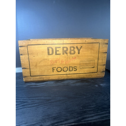 Vintage Derby Corned Beef Crate — Compact 15.5" Argentina Advertising Box — Small-Scale Farmhouse Storage & Pantry Decor