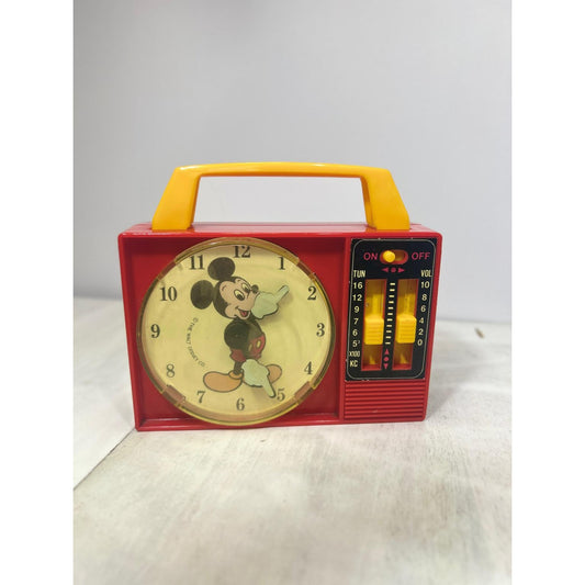 Working Vintage Mickey Mouse Clock Radio | ILCO Walt Disney 1970s Red Yellow Alarm Toy | Moving Eyes, Sound, Retro Nursery Decor