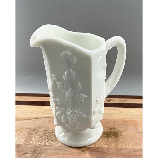 Vintage Westmoreland Milk Glass Grape Pitcher | Paneled Grape Vine Kitchen Decor
