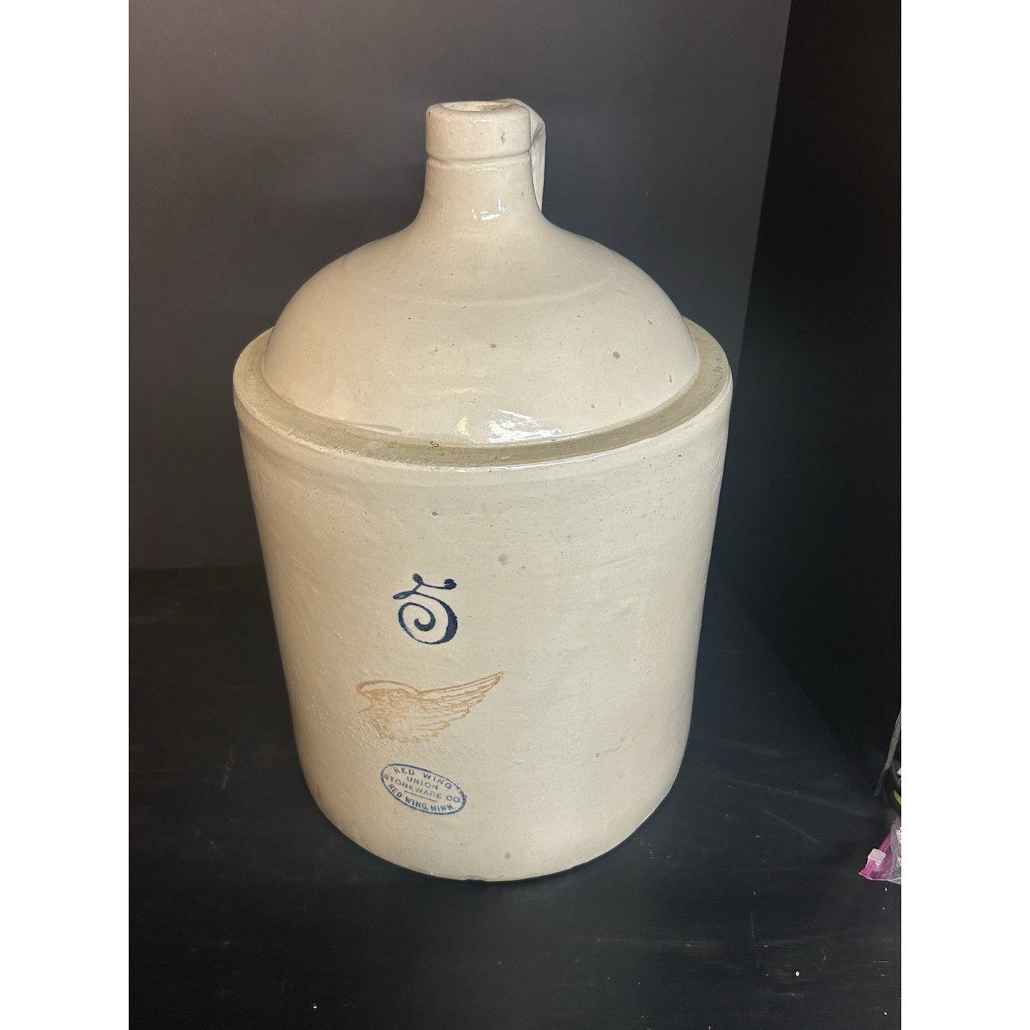 Antique 5 Gallon Redwing Stoneware Crock Shoulder Jug 4" Wing Logo