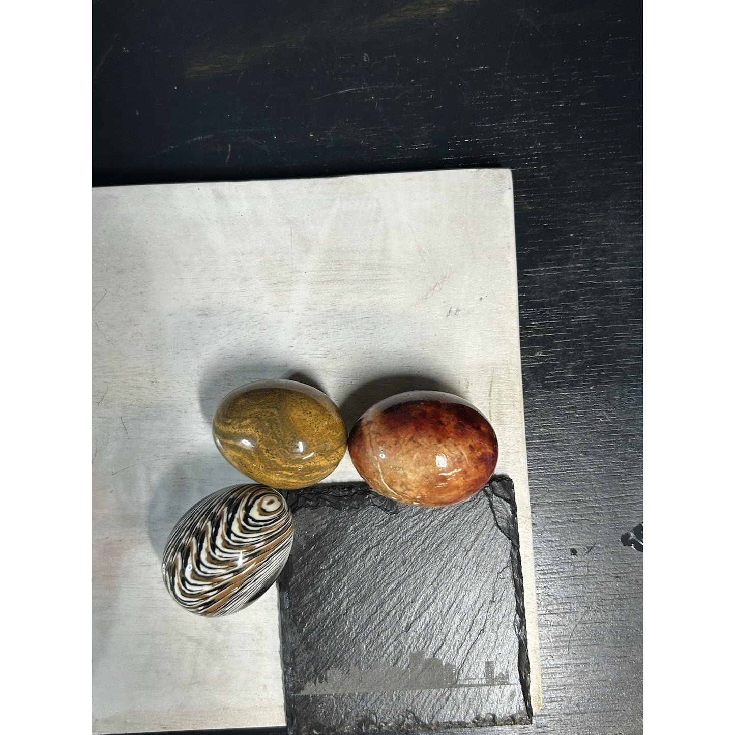 Set of 3 Polished Gemstone Eggs | Red Jasper, Yellow Jasper & Banded Agate | Healing Crystals, Mineral Decor, Collector Gift. STUNNING decor