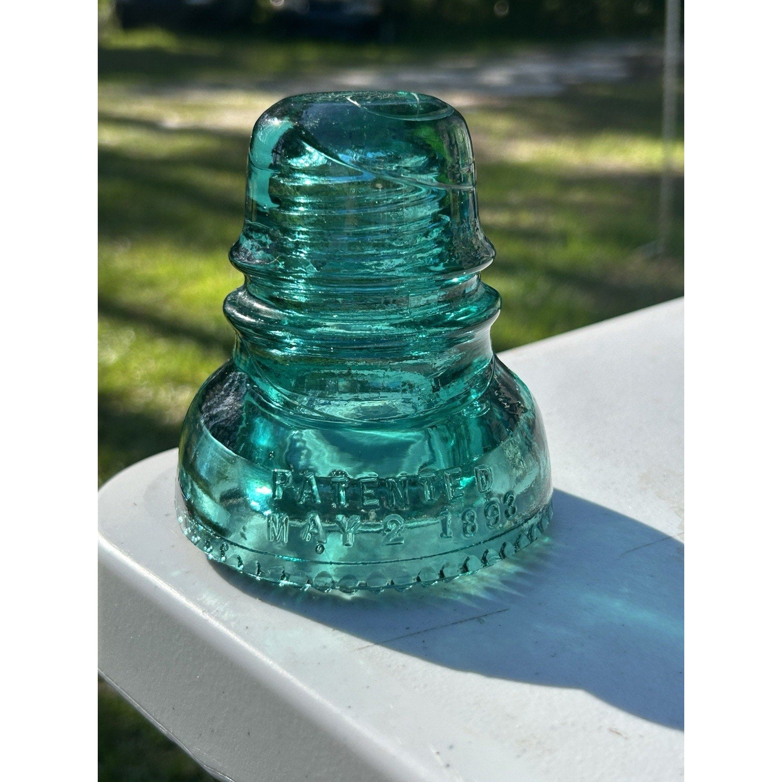 Rare Hemingray petticoat aqua insulator patent 1893 base mark