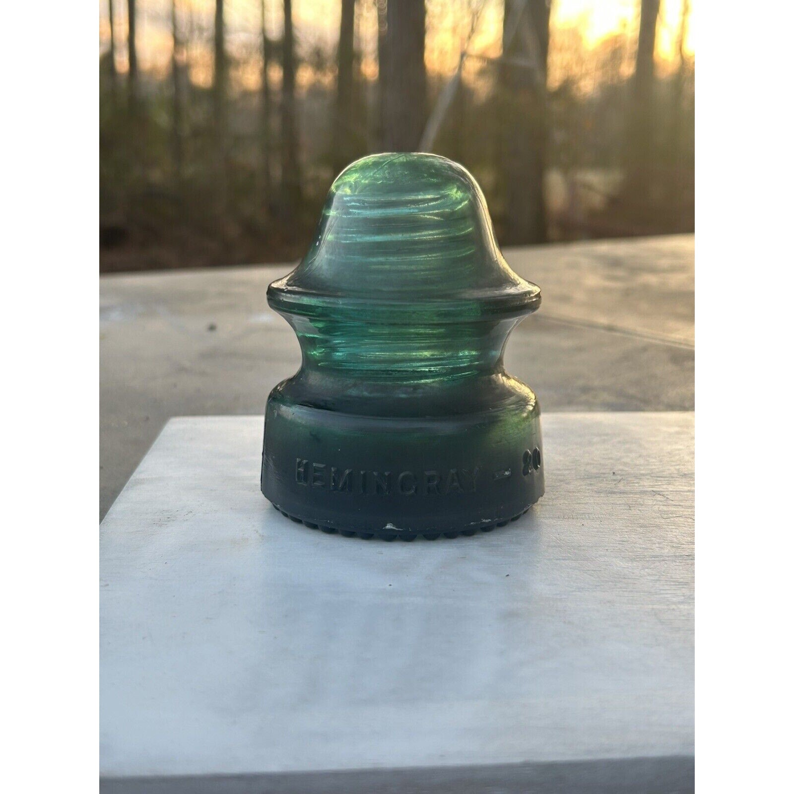 Hemingray No 20 dark green insulator light transparency