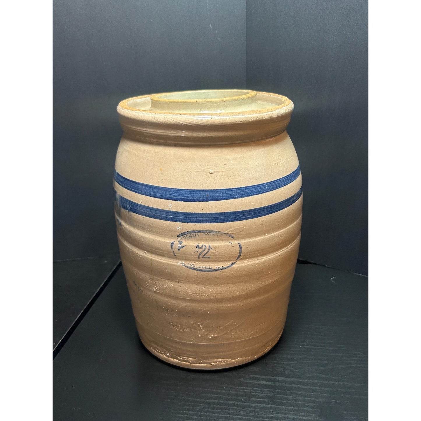 Antique Marshall Pottery 2 Gallon Butter Churn w/ Original Lid | Texas Stoneware Crock | Rustic Farmhouse Primitive Decor | 1930s–1950s