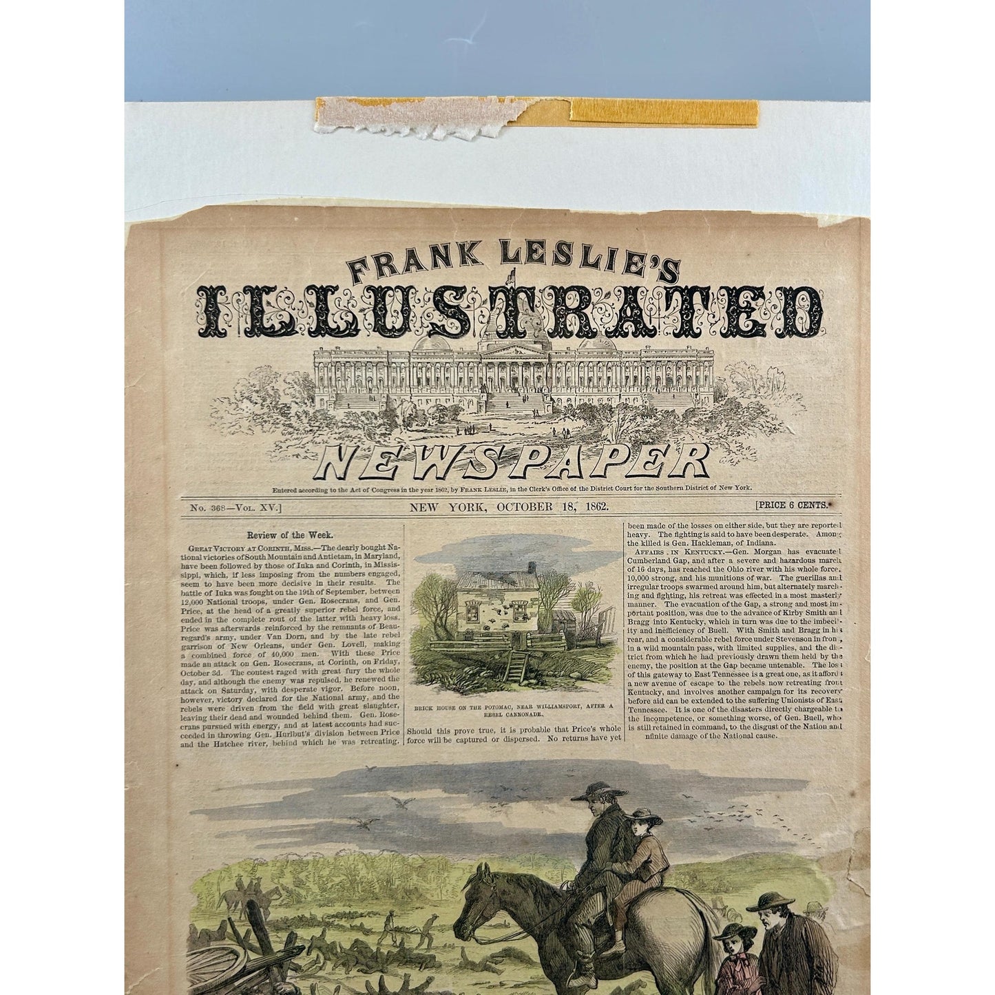 Antique Rare 1862 Frank Leslie Illustrated Newspaper Civil War Antietam Battlefield Original Hand Colored Engraving October 18 Issue