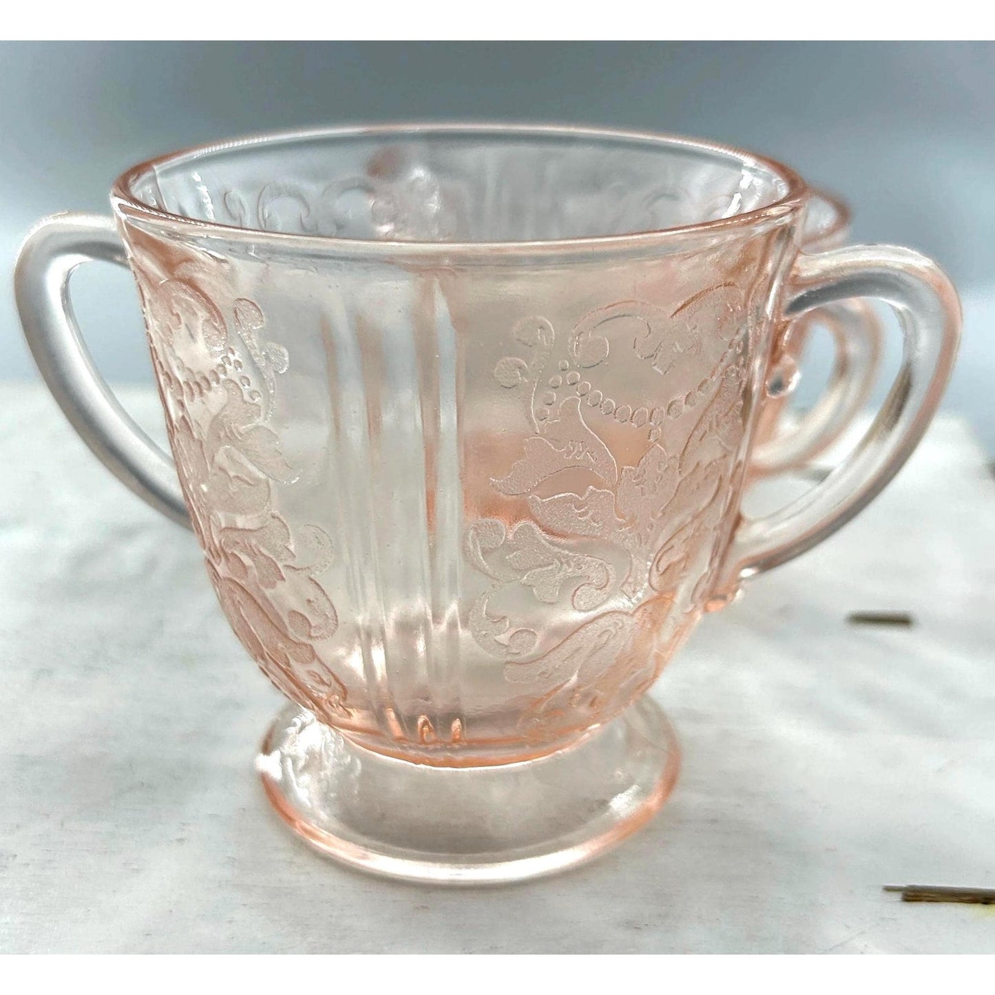 Federal Glass Madrid Pink Depression Glass Sugar & Creamer Set | 1930s Vintage Etched Tableware