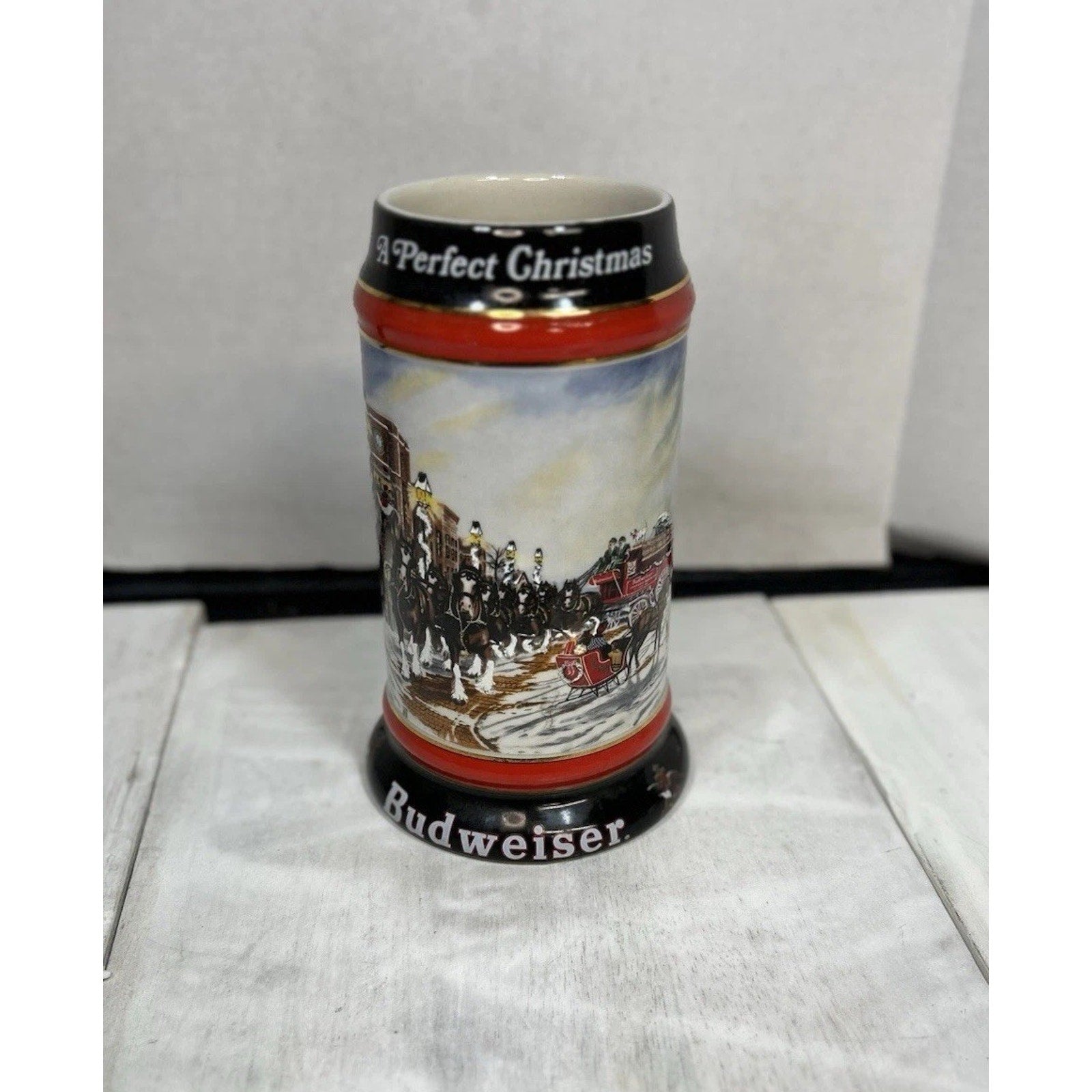 Vintage Budweiser Ceramarte holiday mug 1992 handle detail