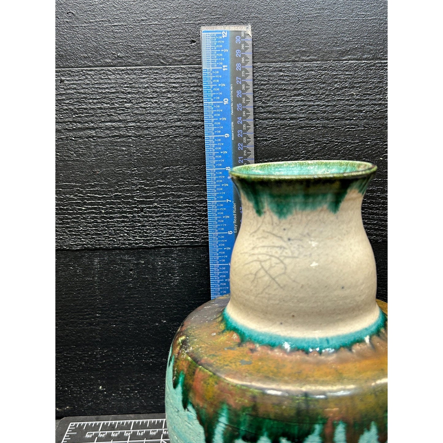 Ernest E. Mitchell Studio Pottery Vase 1994 • Signed Hand Thrown Ceramic • Turquoise Green Drip Glaze • Art Pottery Home Decor. Folk Art