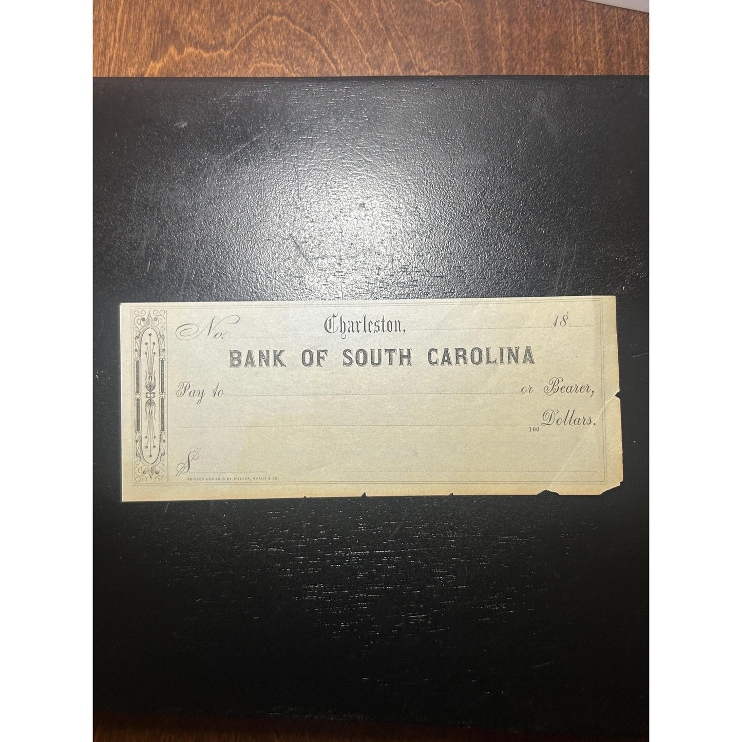 Antique Bank of South Carolina Check Charleston SC | 1800s Blank Bank Note Form | Southern Ephemera Paper Collectible. Very rare civil war!