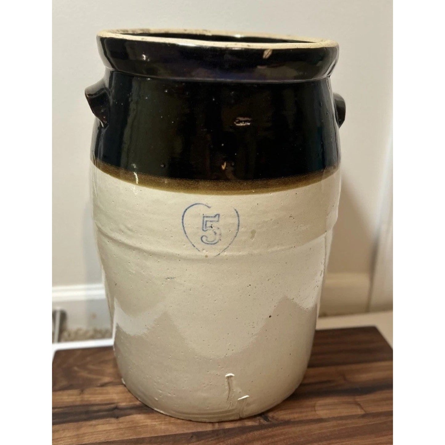Antique Burley Winter 5 Gallon Stoneware Churn. Salt Glaze Crock W/ Albany Slip