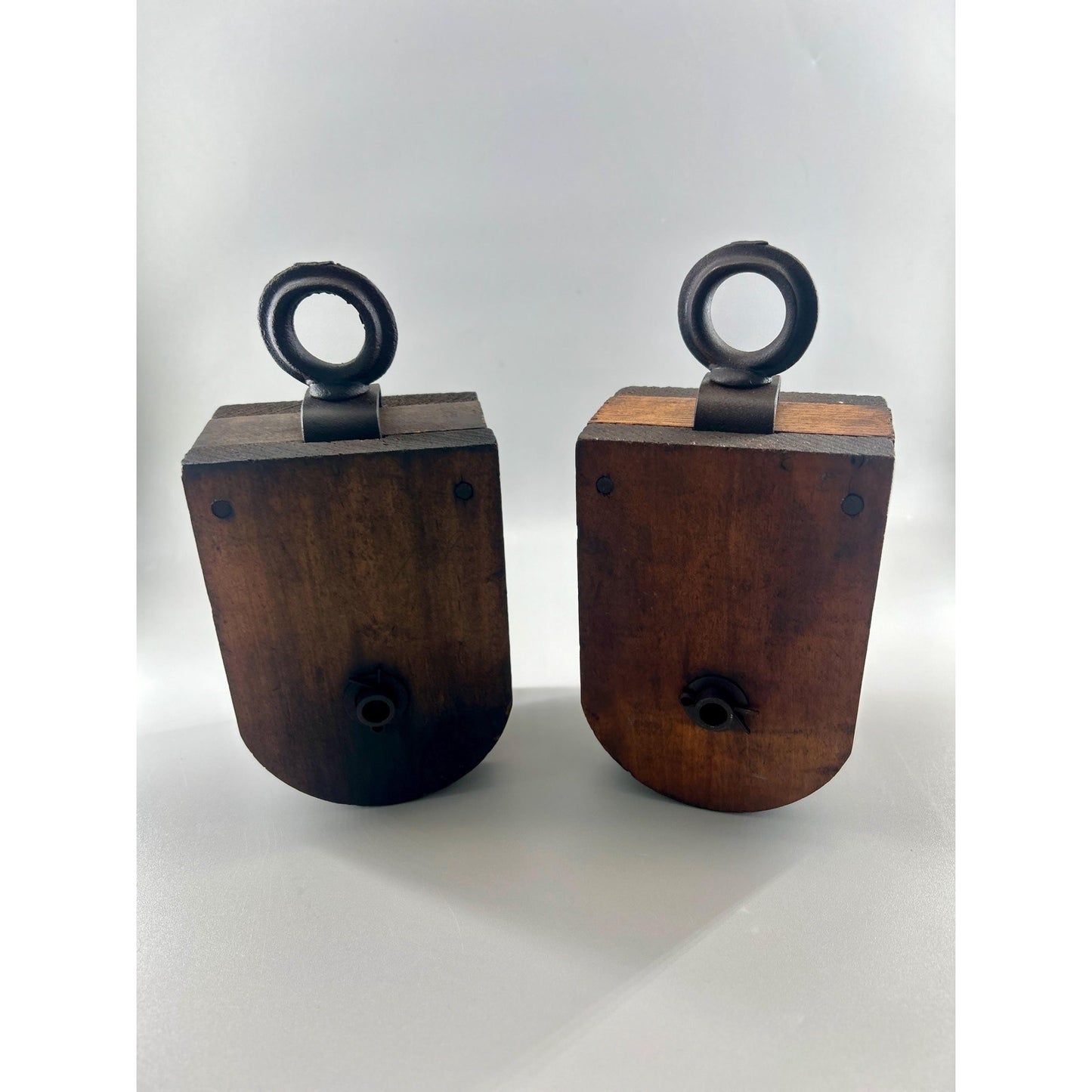 Antique Wooden Barn Pulley Block Pair Primitive Farm Hay Trolley Pulleys Rustic Industrial Farmhouse Decor Architectural Salvage