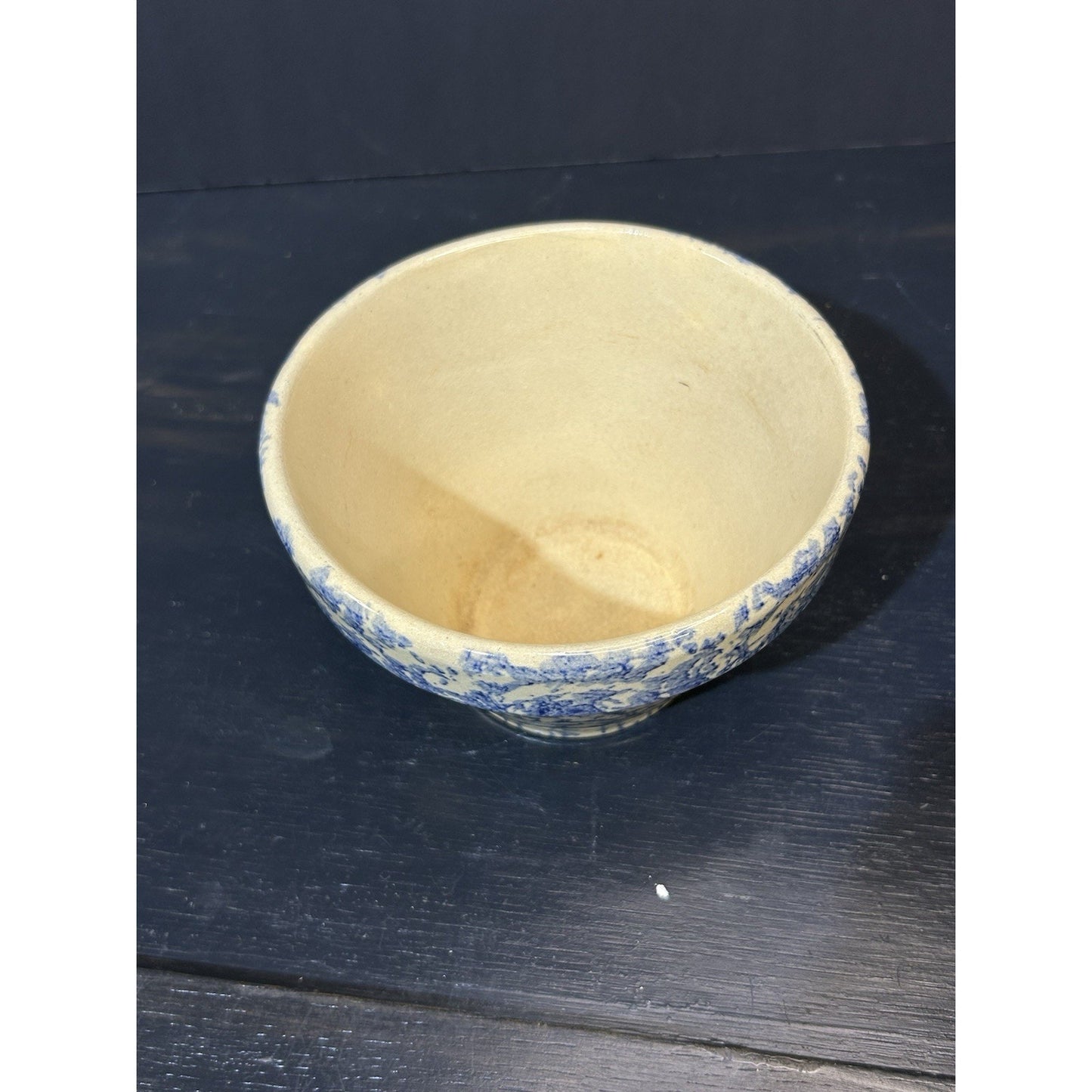Vintage R Ransbottom 305 Mixing Bowl Blue Spongeware Roseville Ohio Pottery