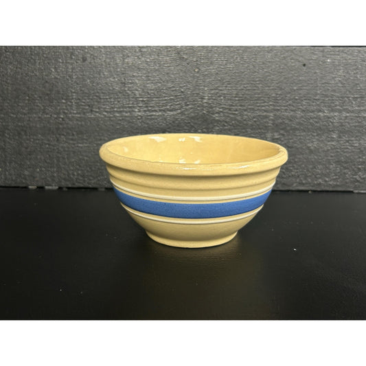 Vintage Watt Pottery #5 Mixing Bowl, Blue Band Stoneware Bowl, Yellowware Farmhouse Kitchen Decor, USA Primitive Rustic Country Bowl. MCM