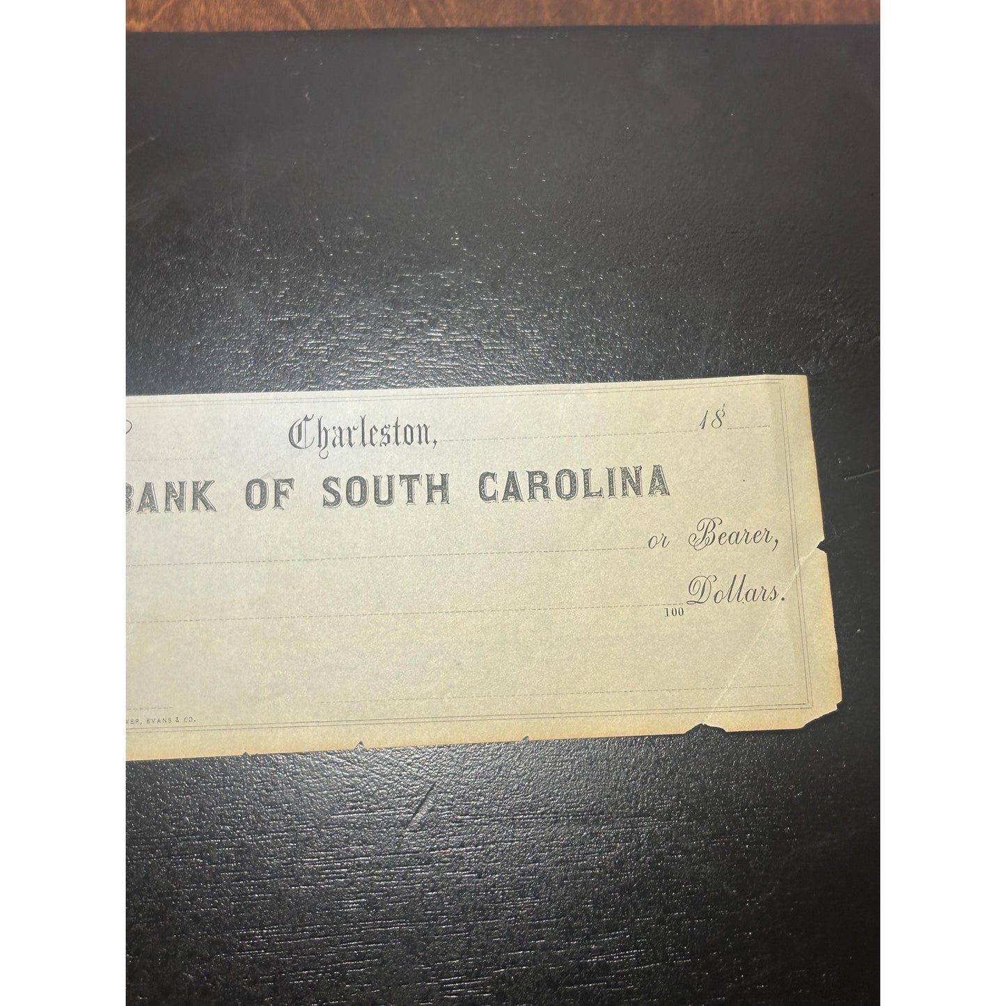 Antique Bank of South Carolina Check Charleston SC | 1800s Blank Bank Note Form | Southern Ephemera Paper Collectible. Very rare civil war!