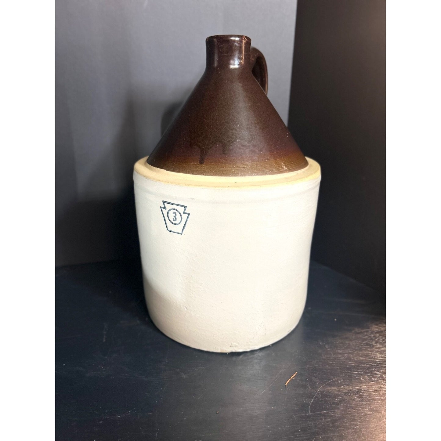 Antique Pfaltzgraff stoneware 3 gallon crock jug back view