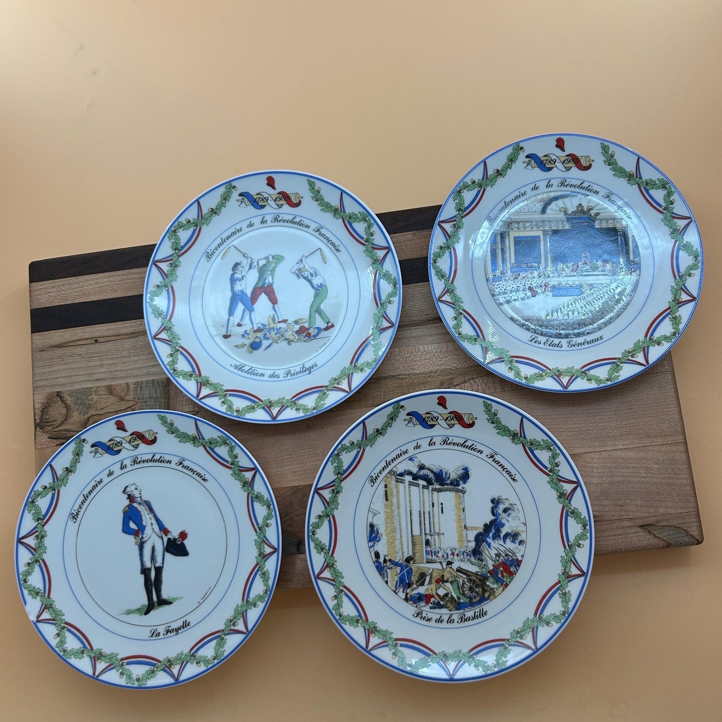 French Revolution Bicentennial Plate Set • Apilco France Porcelain • Bastille Lafayette Estates General • 1989 Wall Decor