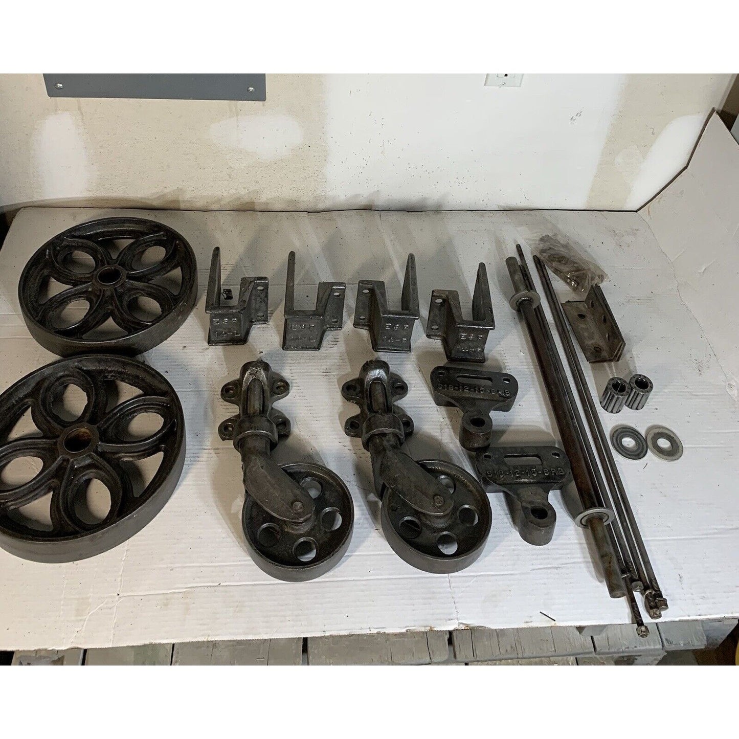 Complete Antique 1800s Lineberry Factory Cart Daisy Wheels Hardware Set