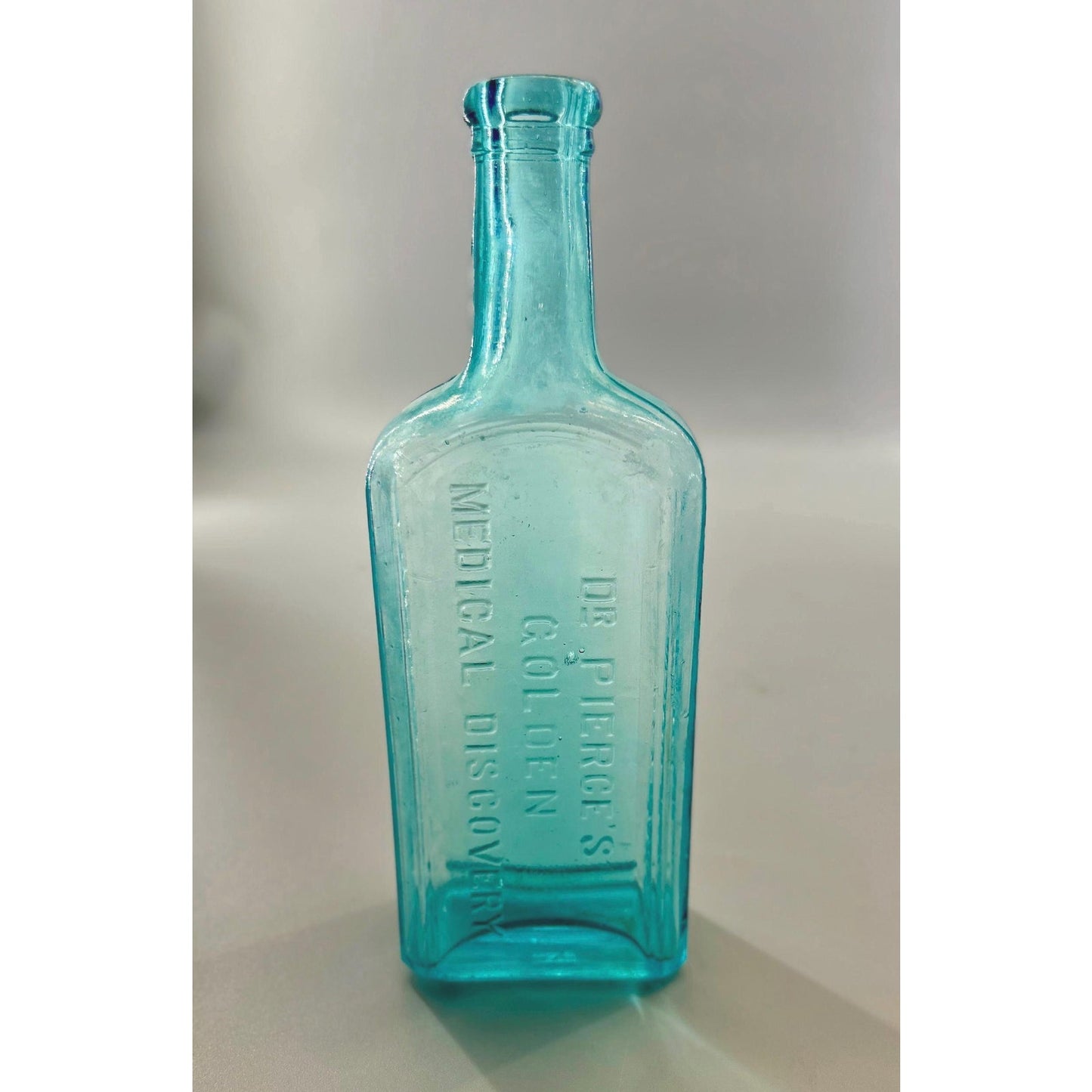 Antique Dr Pierce Golden Medical Discovery Aqua Blue Medicine Bottle Buffalo NY Patent Medicine c1880s