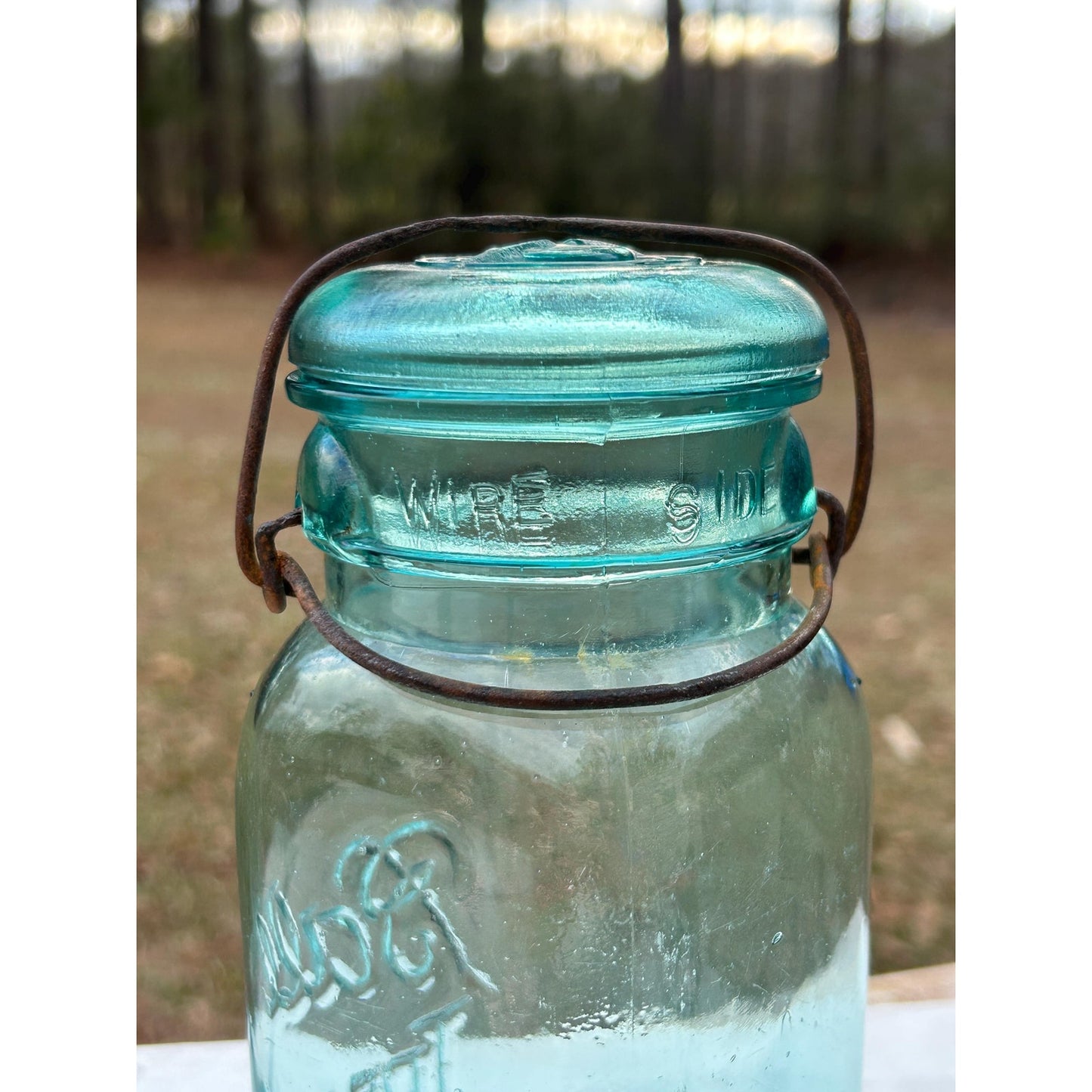 Ball Ideal Square Aqua Glass Mason Jar w/ Wire Bail & Glass Lid