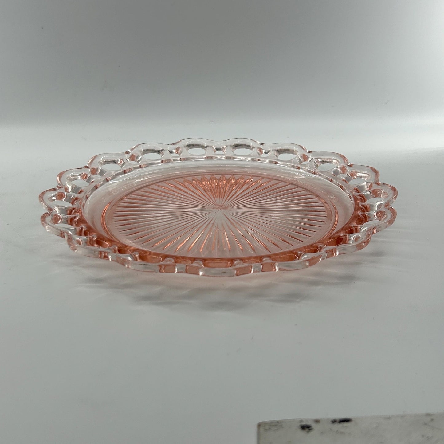 Pink Depression Glass Plate 1930s Art Deco Pressed Glass Serving Dish Scalloped Rim Vintage Collectible Glassware