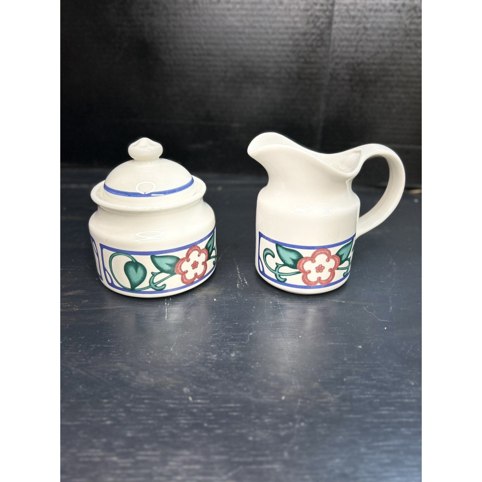 Vintage Pfaltzgraff Arbor Vine creamer and sugar top view