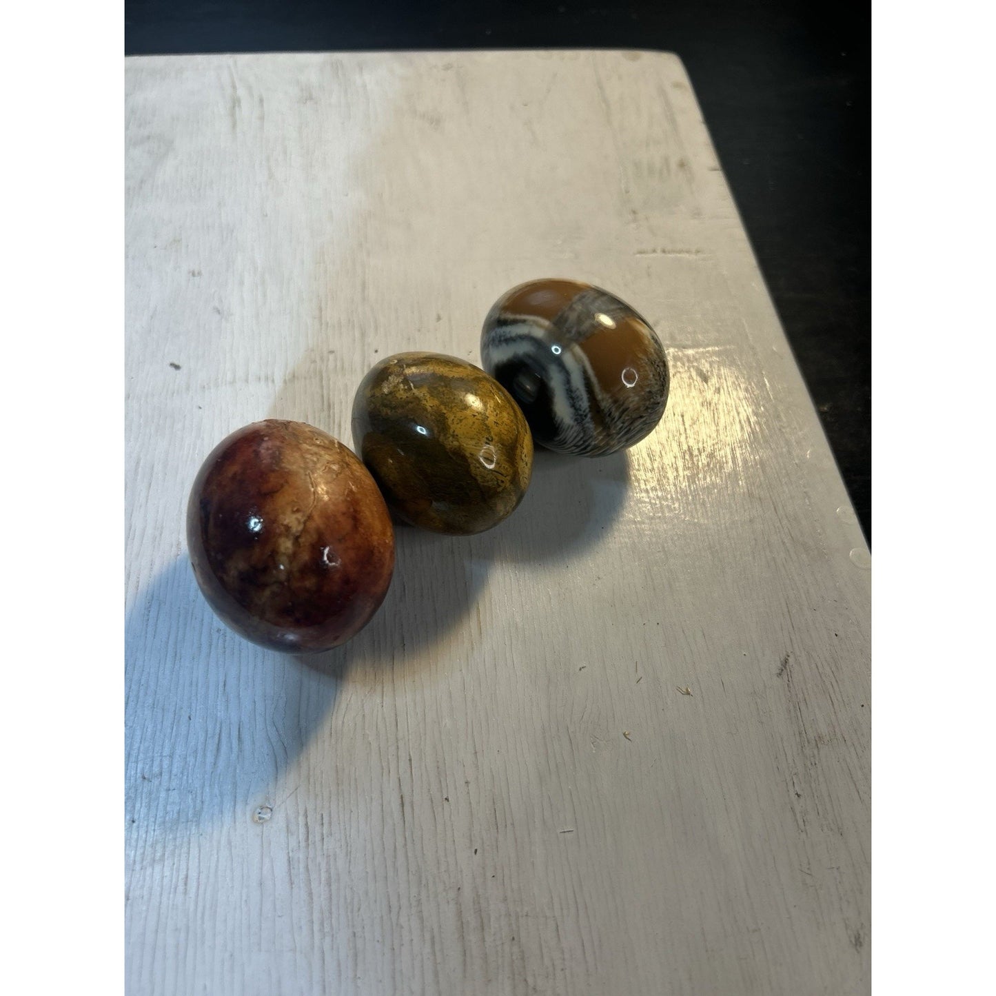 Set of 3 Polished Gemstone Eggs | Red Jasper, Yellow Jasper & Banded Agate | Healing Crystals, Mineral Decor, Collector Gift. STUNNING decor
