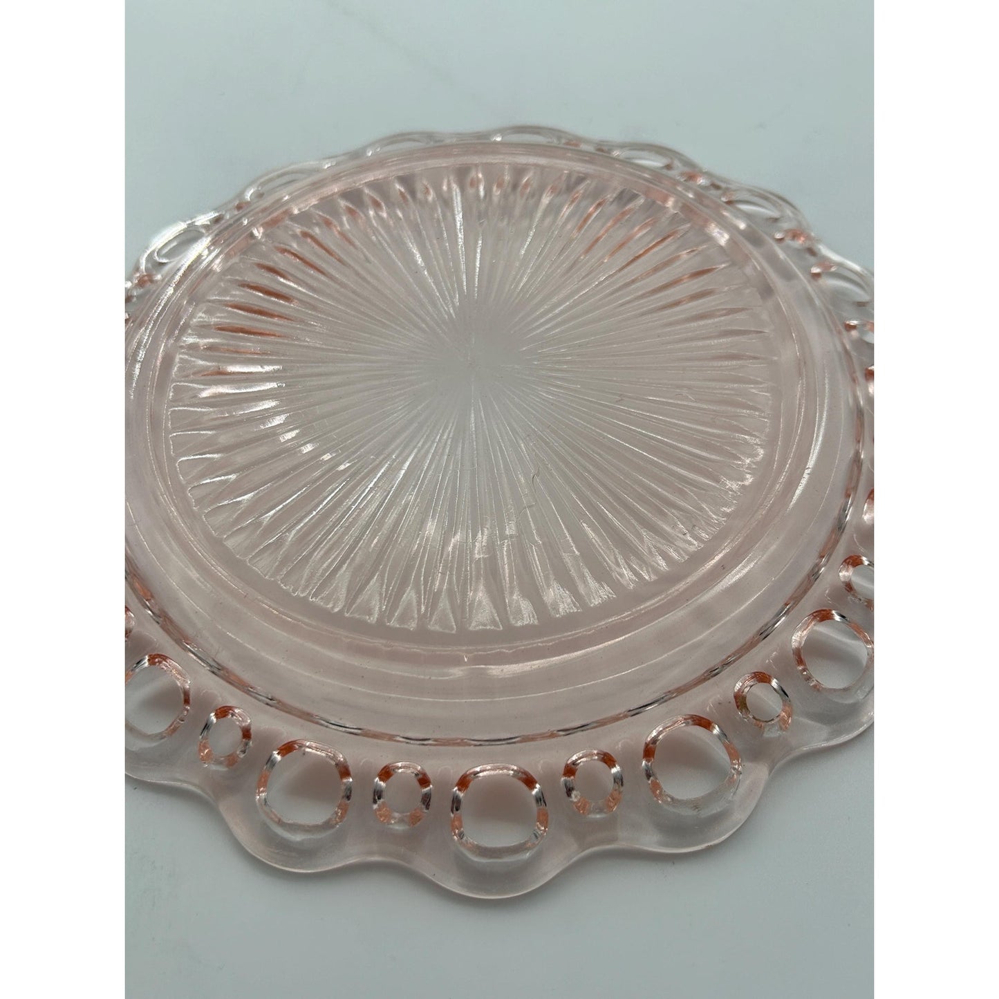 Pink Depression Glass Plate 1930s Art Deco Pressed Glass Serving Dish Scalloped Rim Vintage Collectible Glassware