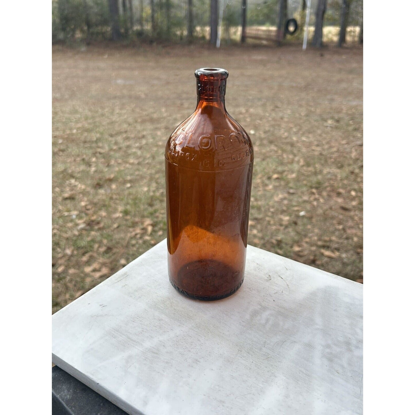 1929 Clorox amber glass bottle first year 16oz side view