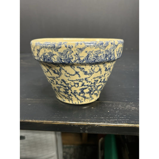 Vintage R Ransbottom 305 Mixing Bowl Blue Spongeware Roseville Ohio Pottery