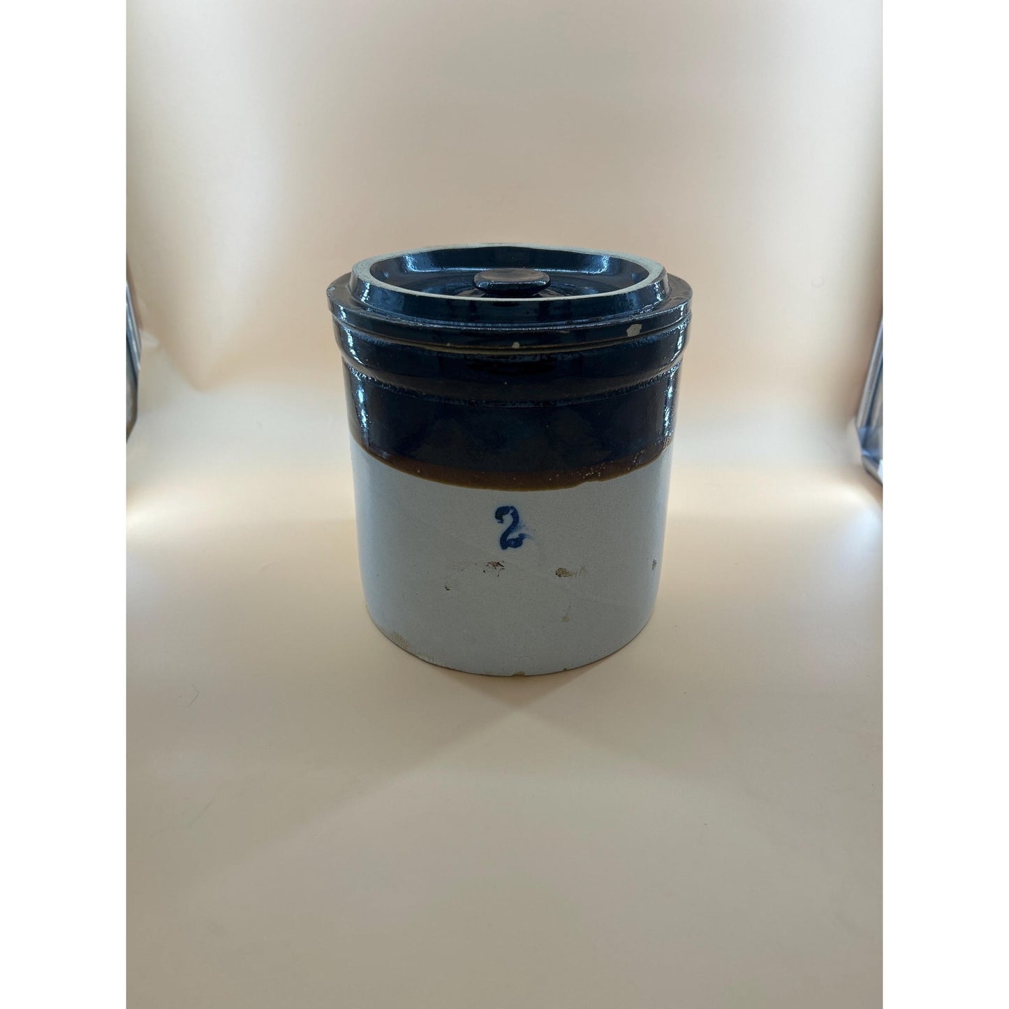 Antique 2 Gallon Stoneware Crock w/ Lid Salt Glaze Cobalt #2 Albany Slip