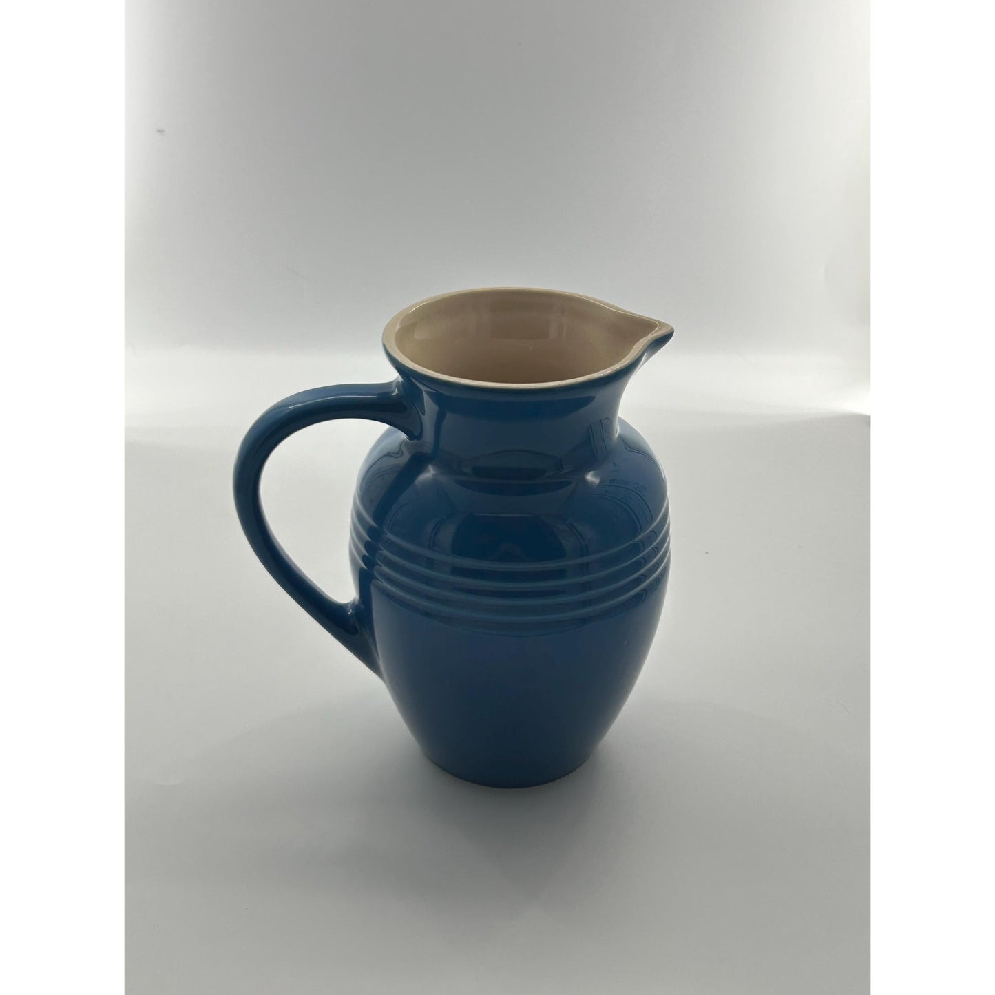 Le Creuset Marseille Blue Stoneware Pitcher Cream Interior Water Jug Farmhouse Kitchen Decor Pouring Jug French Country Decor Large Ceramic
