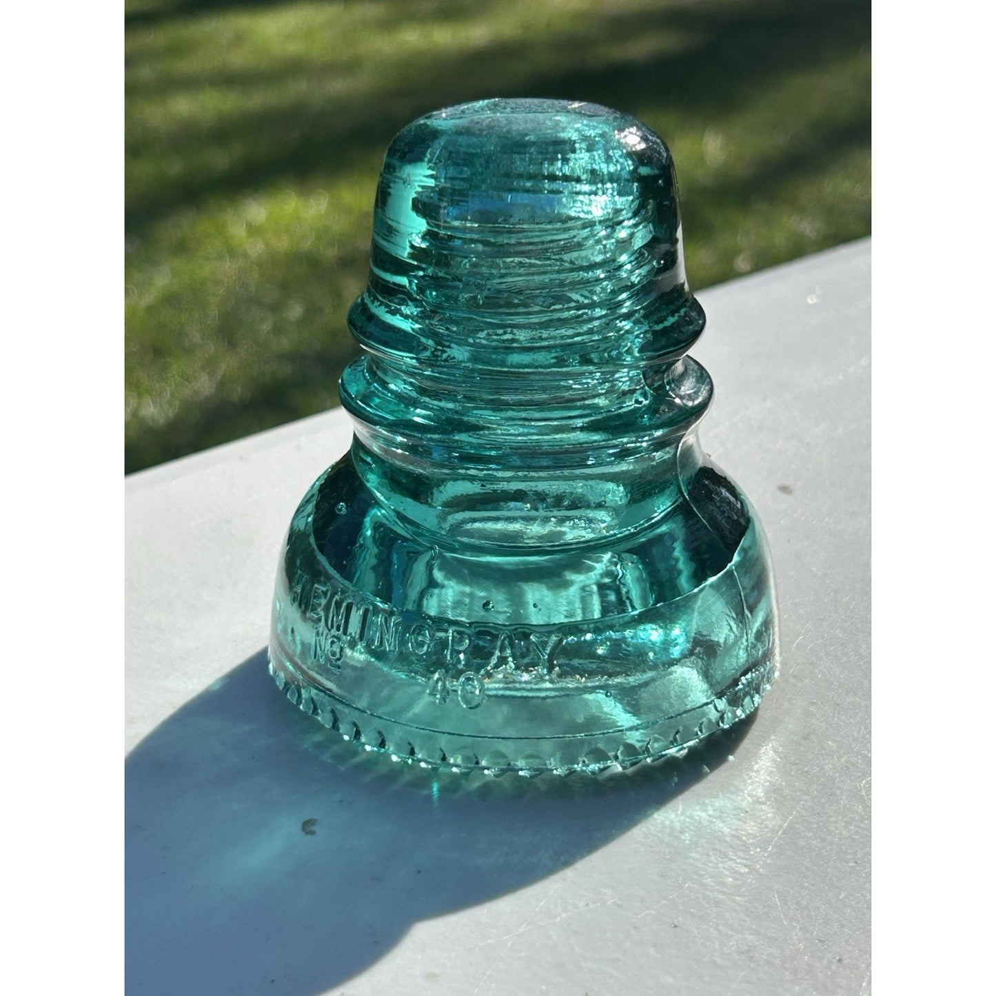 Rare Hemingray aqua petticoat insulator 1893 drip points dome