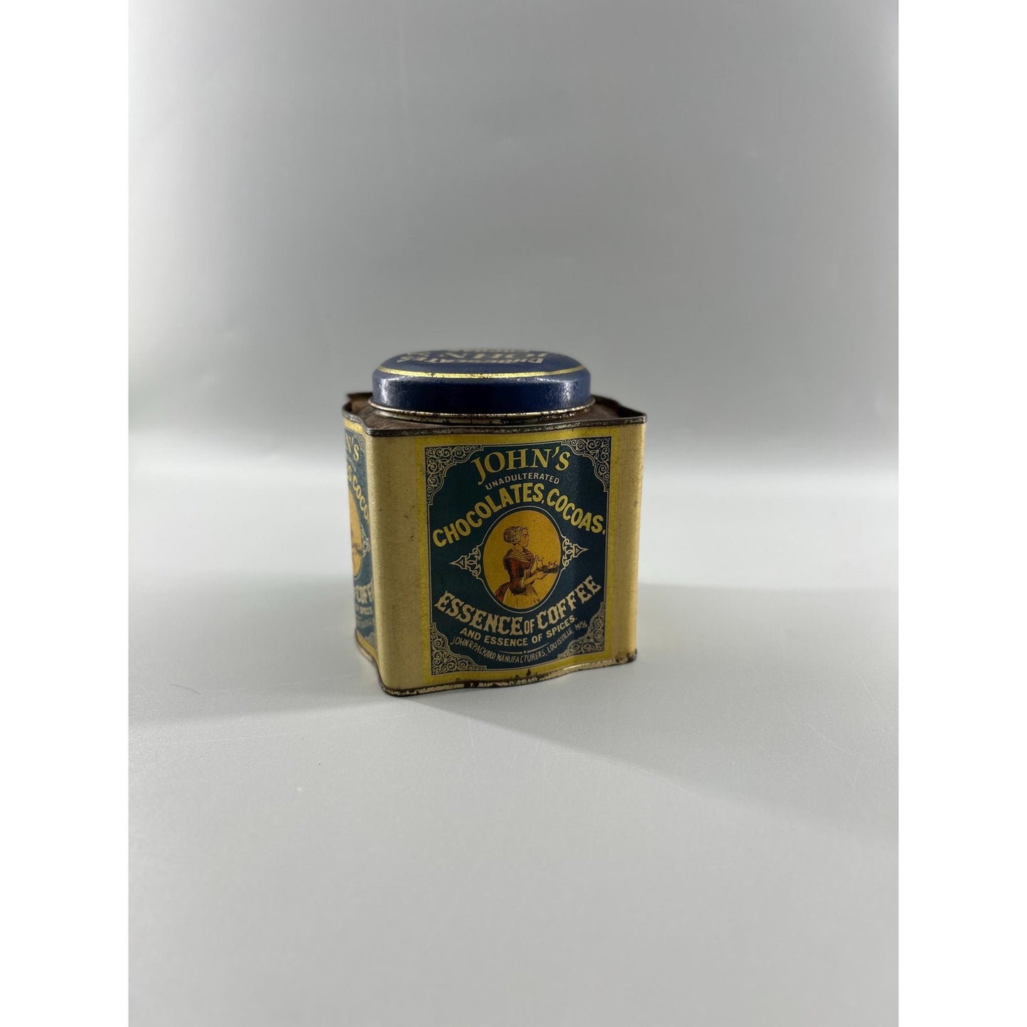 Antique John Packard Essence of Coffee Tin Victorian Advertising Louisville KY