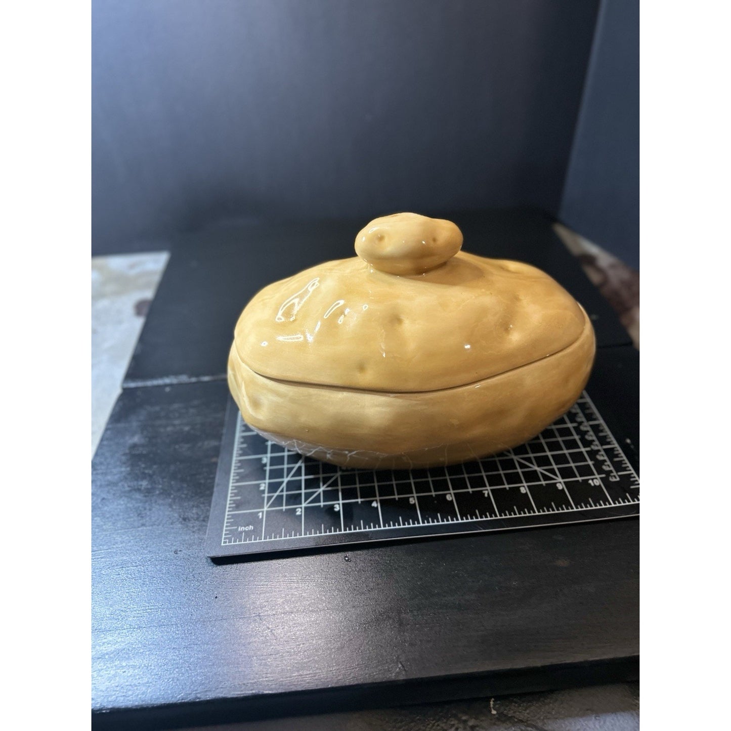 Vintage Ceramic Potato Dish Atlantic Mold Signed E. Flagg 1982 Lidded Server