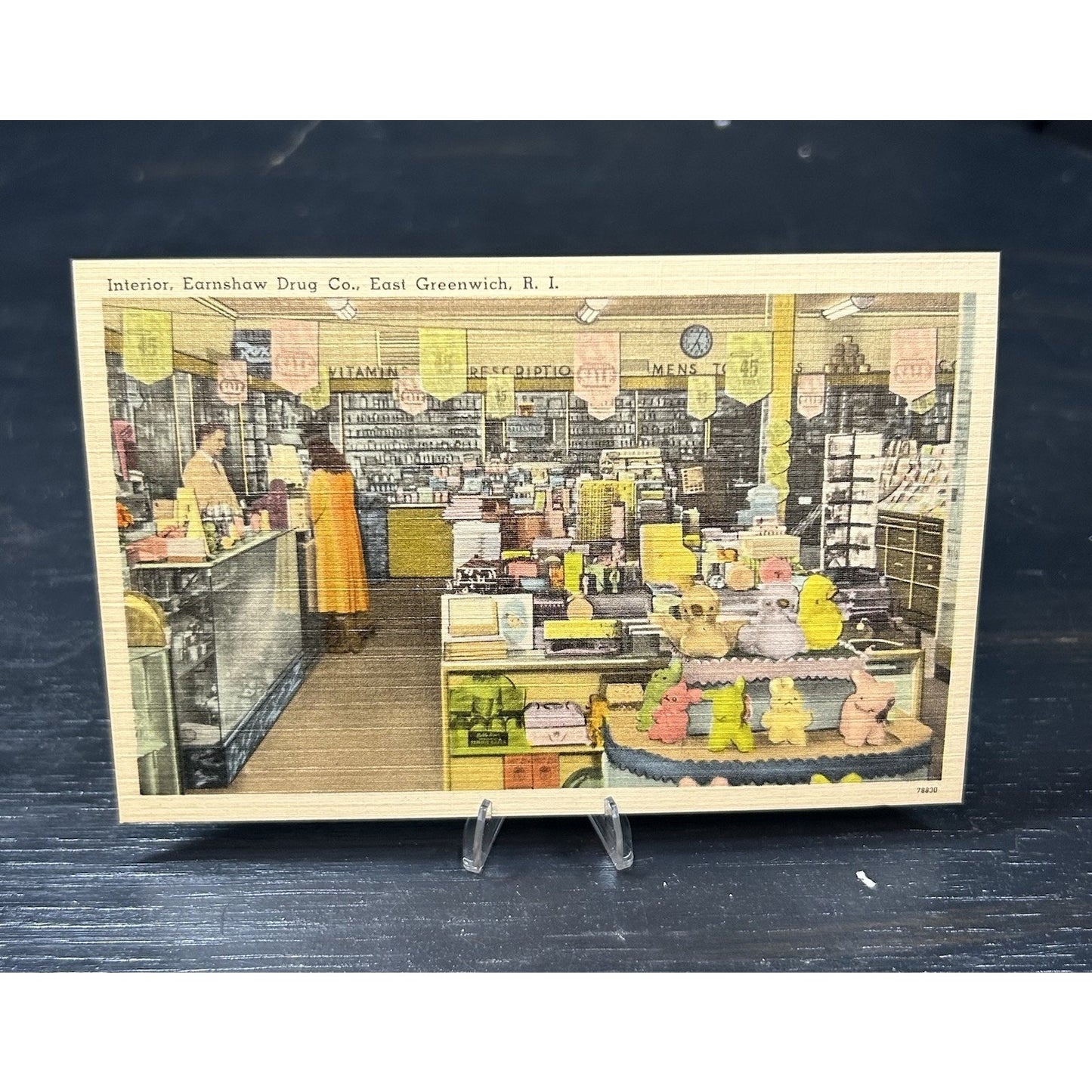 Vintage 1930s EARNSHAW DRUG STORE INTERIOR EAST GREENWICH RHODE ISLAND POSTCARD