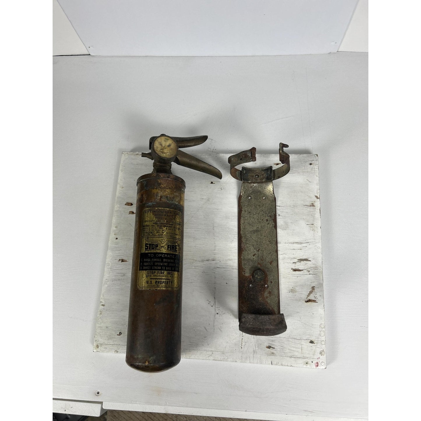 WWII Aircraft Fire Extinguisher STOP-Fire Brass Military Aviation Artifact Original WWII Airplane Fire Suppressor. Very rare find!