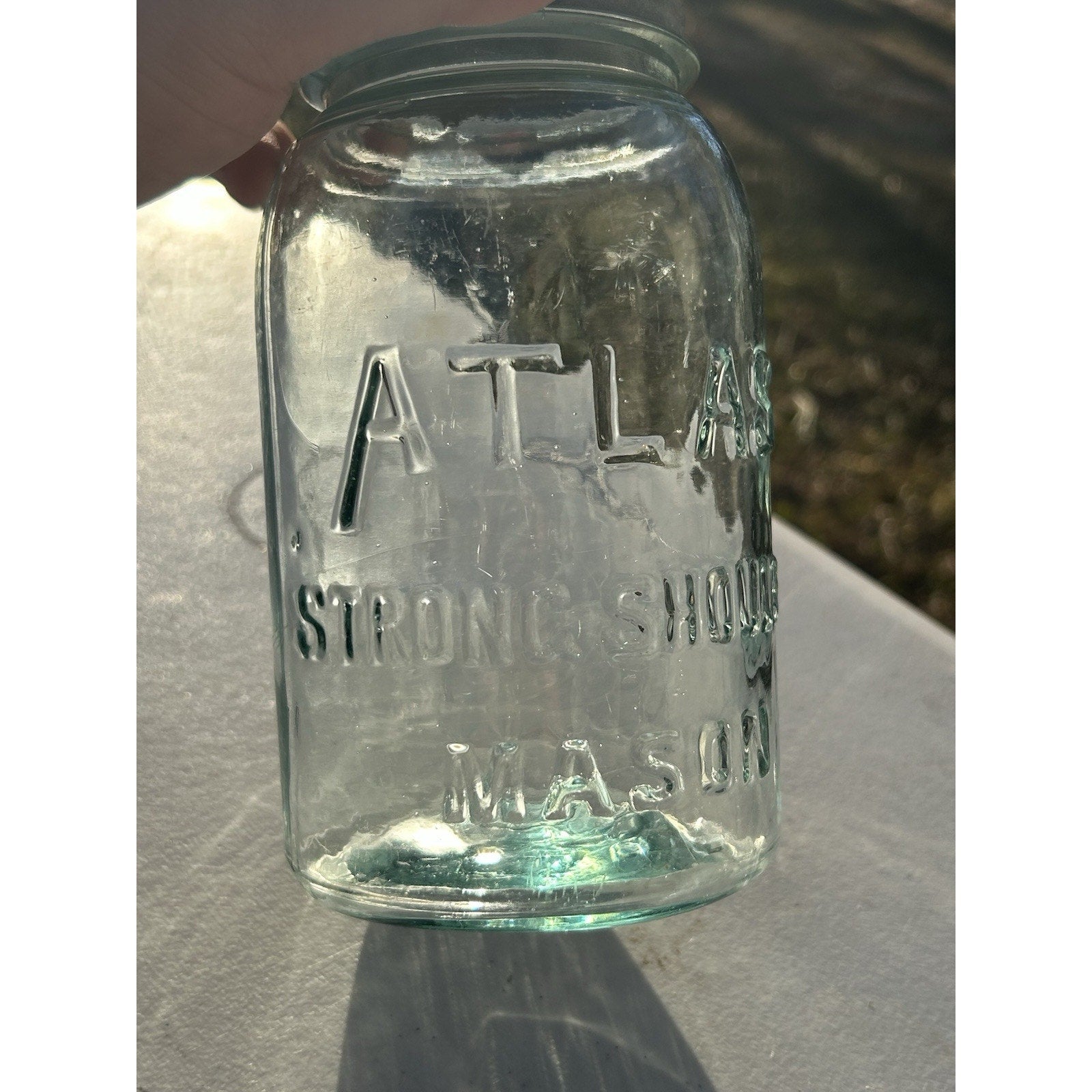 Vintage Atlas Strong Shoulder jar cornflower full profile display