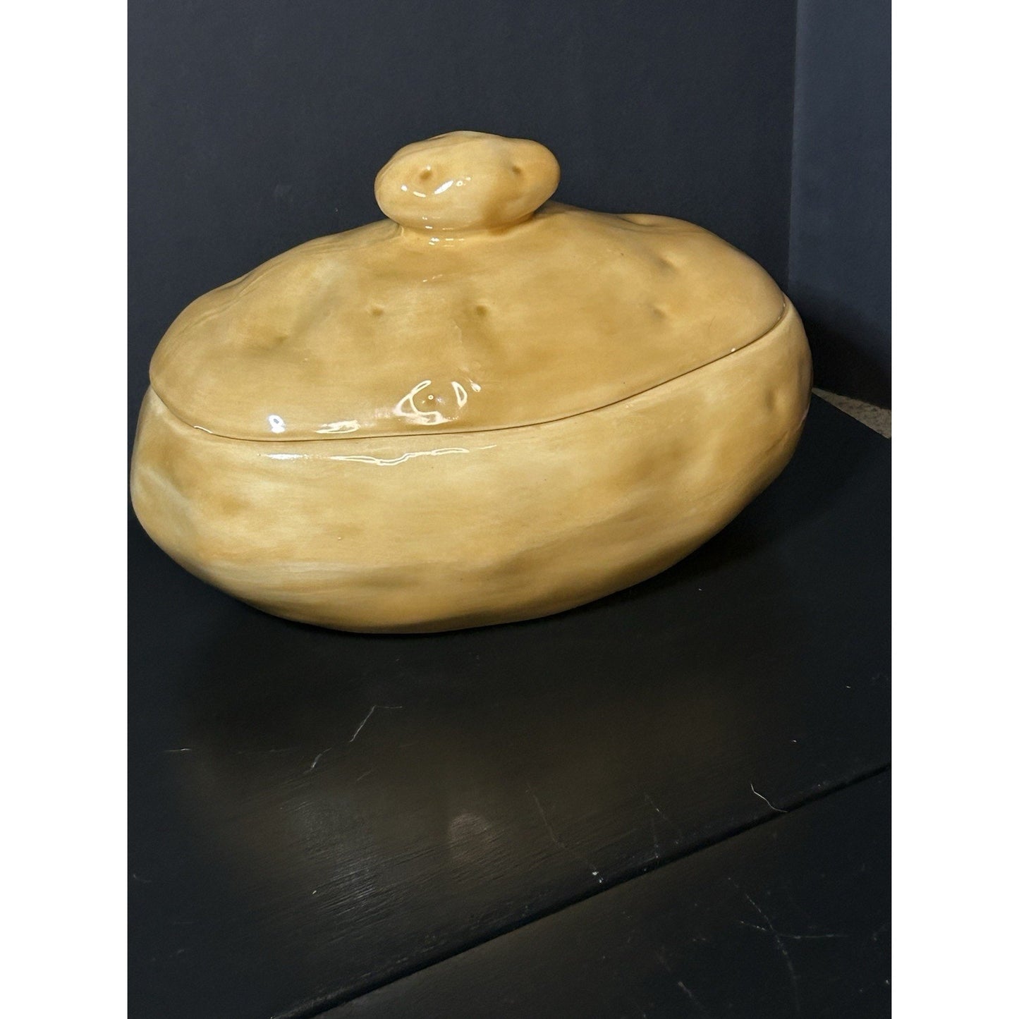 Vintage Ceramic Potato Dish Atlantic Mold Signed E. Flagg 1982 Lidded Server
