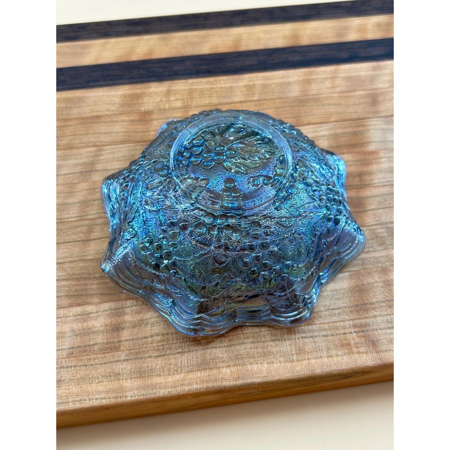 Antique Imperial Carnival Glass Grape & Cable Ruffled Bowl • Amethyst Iridescent Pressed Glass Berry Dish • Early 1900s Vintage Carnival