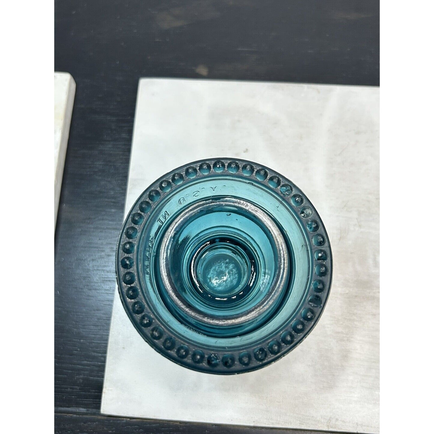 Hemingray 42 teal aqua insulator crown top base mark