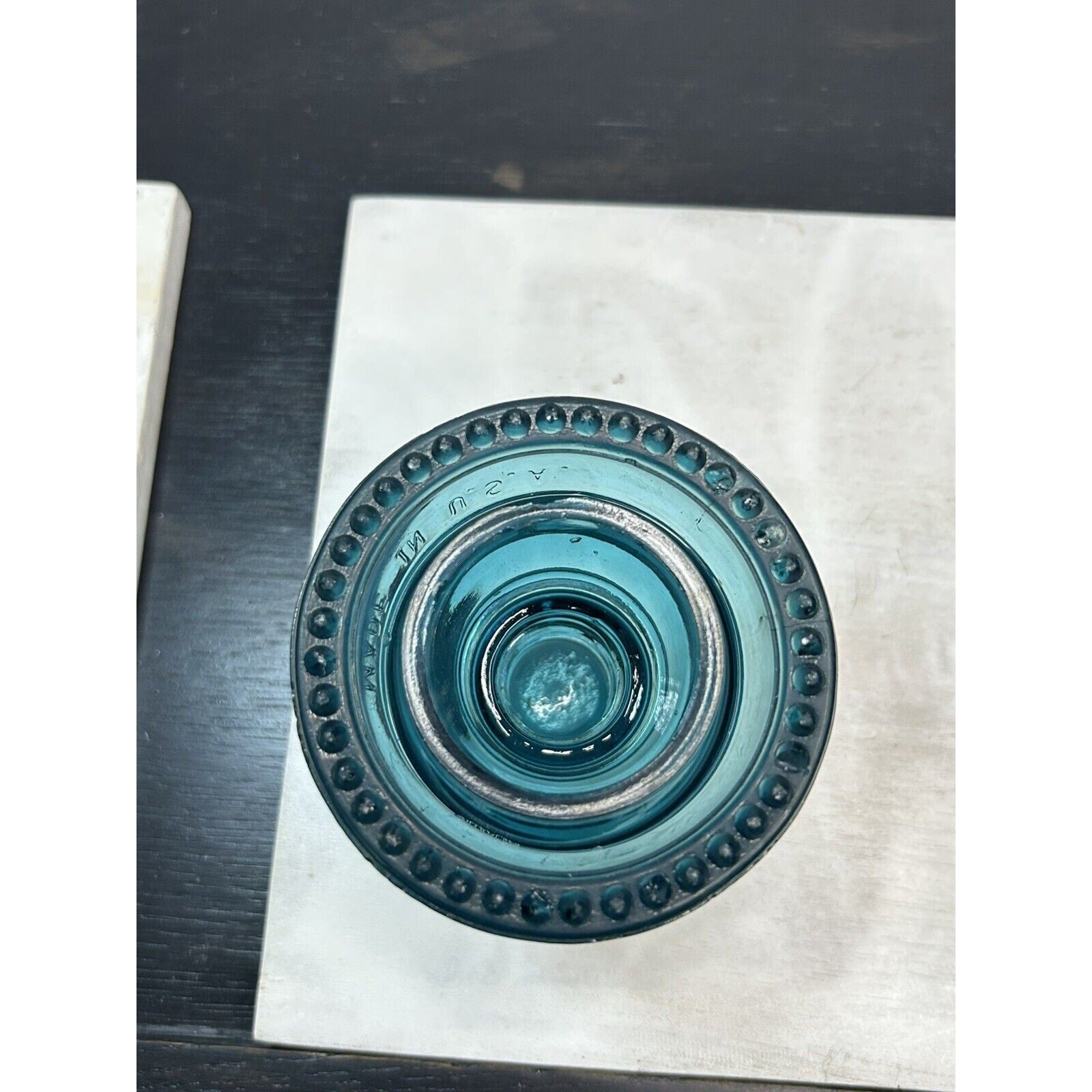 Hemingray 42 teal aqua insulator crown top base mark